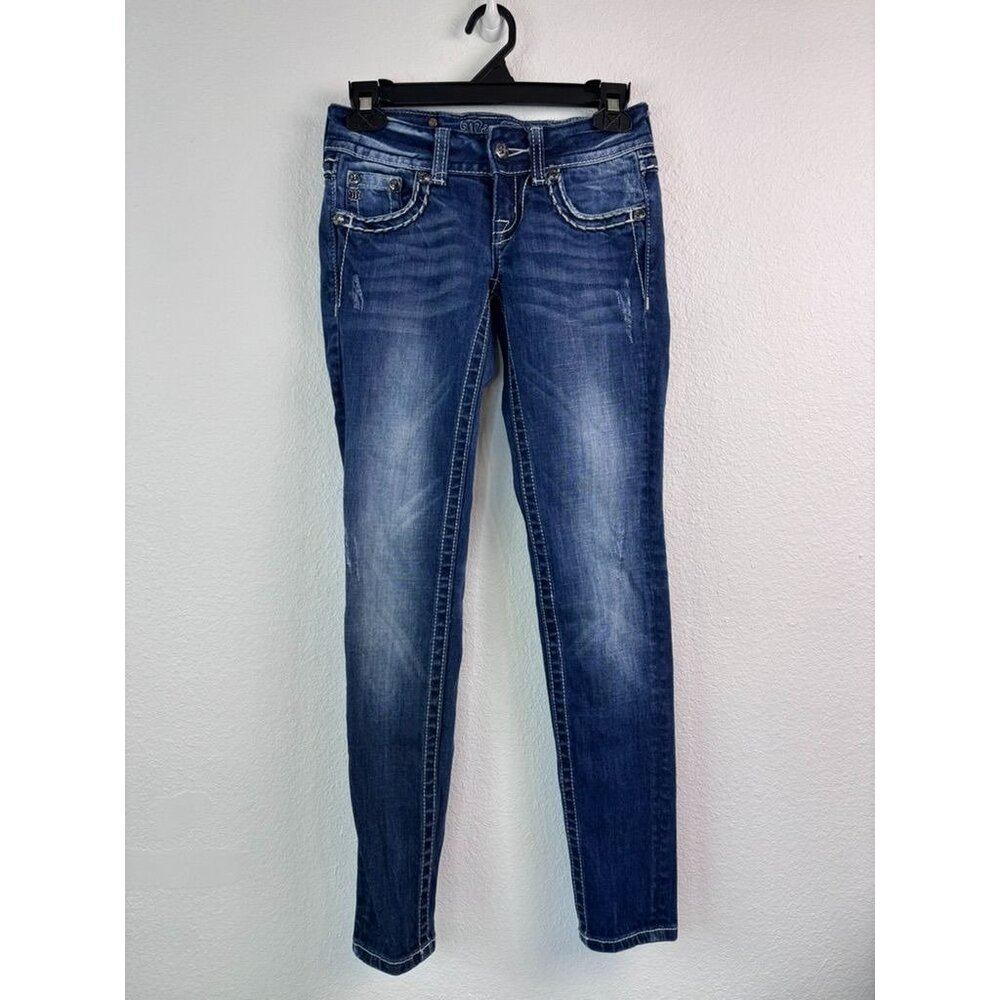 Miss Me women's 24 skinny JE544052R dark wash low rise denim jeans 31" inseam